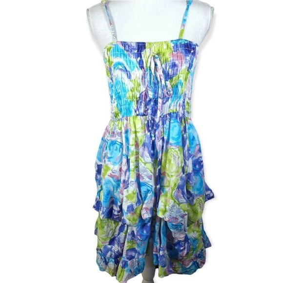 DOTS TURQUOISE & GREEN SMOCKED DRESS SZ.XL EUC - Picture 1 of 8